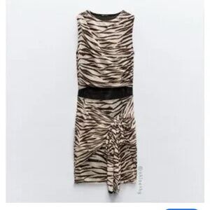 Zara Black and Cream Zebra Print Midi Dress